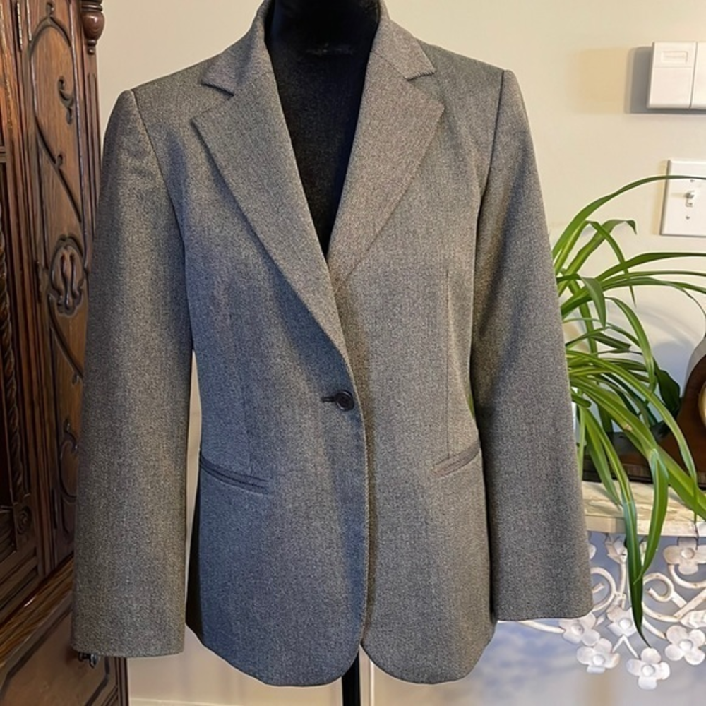Benetton Gray Wool Blend Career Jacket Blazer,‎ Size 6P/40